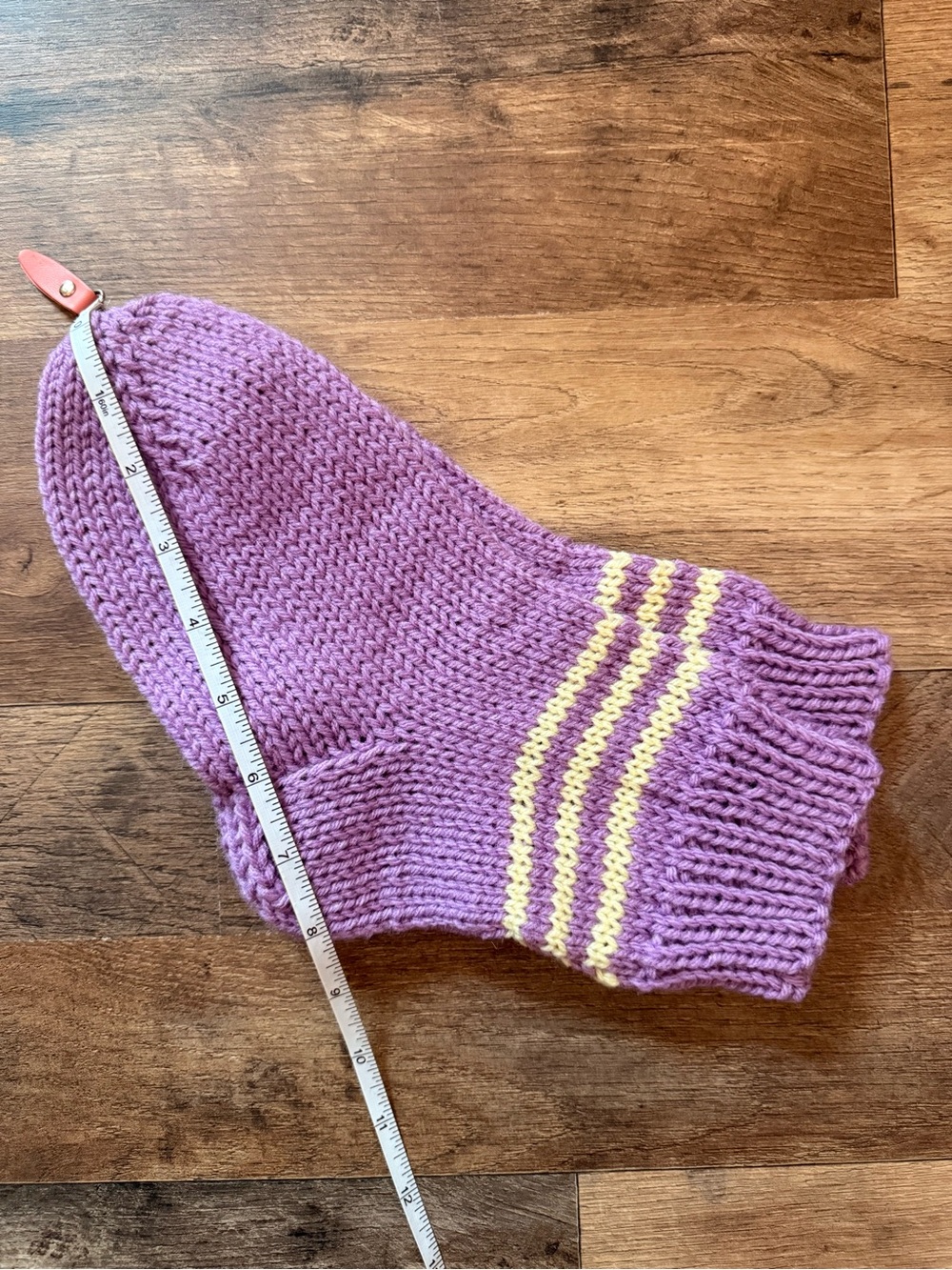 Handmade Knit Lilac Slipper Sock with Yellow Stripe Accent